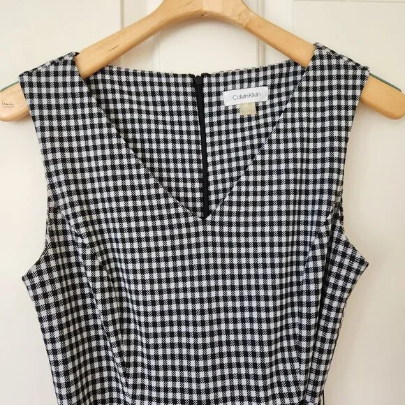 Calvin Klein Black & White Gingham Checkered Sleeveless Jumpsuit Fall Work - Picture 4 of 14